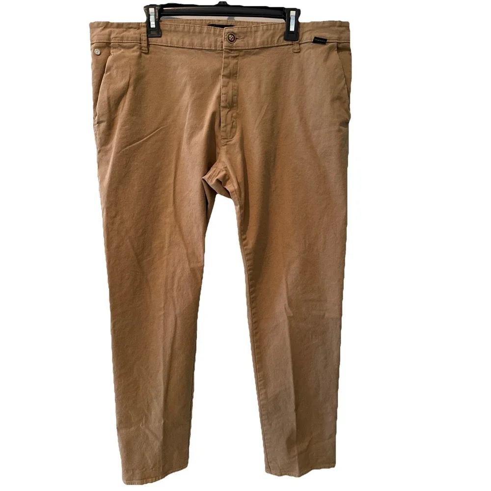 Men's Jimmy Taverniti Flat Front Chino Pants - Cotton Blend Lt Brown‎ Size 40x30